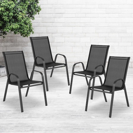 4 Pack Black Outdoor Stack Chair W/ Flex Material